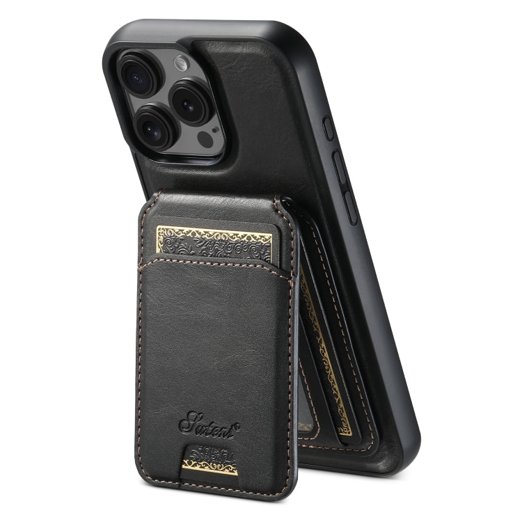 For iPhone 16 Pro Suteni H15 MagSafe Oil Eax Leather Detachable Wallet Back Phone Case(Black) - iPhone 16 Pro Cases by Suteni | Online Shopping South Africa | PMC Jewellery | Buy Now Pay Later Mobicred