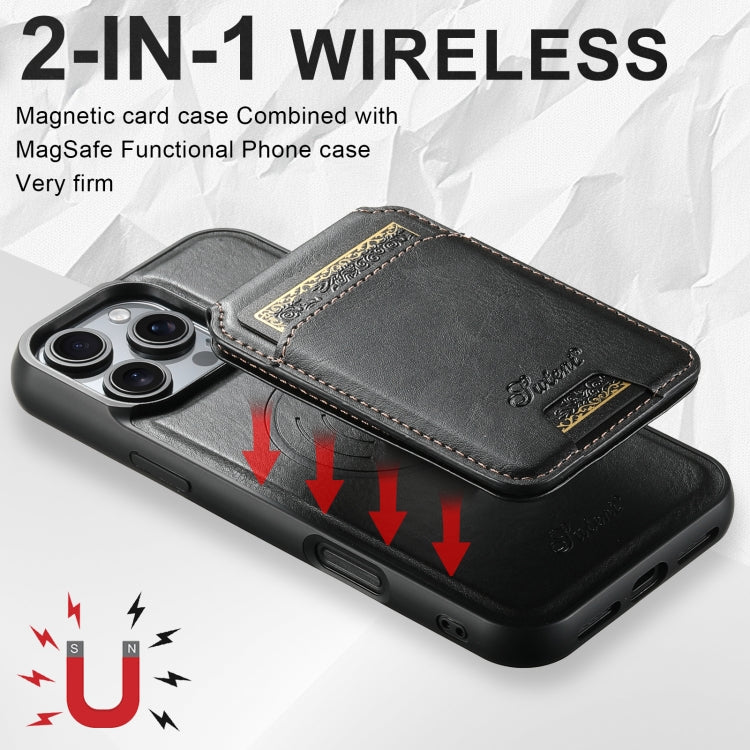 For iPhone 16 Pro Suteni H15 MagSafe Oil Eax Leather Detachable Wallet Back Phone Case(Black) - iPhone 16 Pro Cases by Suteni | Online Shopping South Africa | PMC Jewellery | Buy Now Pay Later Mobicred