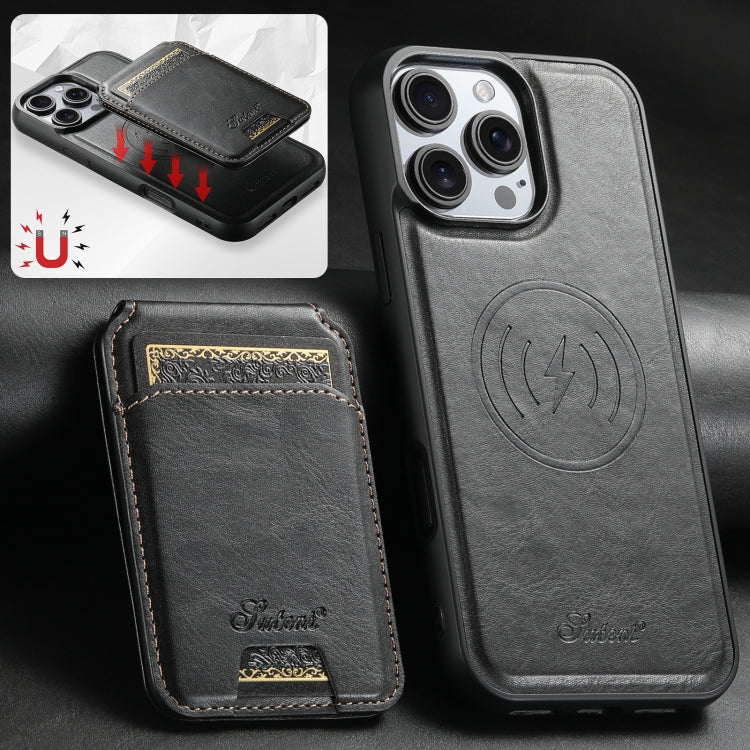 For iPhone 16 Pro Max Suteni H15 MagSafe Oil Eax Leather Detachable Wallet Back Phone Case(Black) - iPhone 16 Pro Max Cases by Suteni | Online Shopping South Africa | PMC Jewellery | Buy Now Pay Later Mobicred