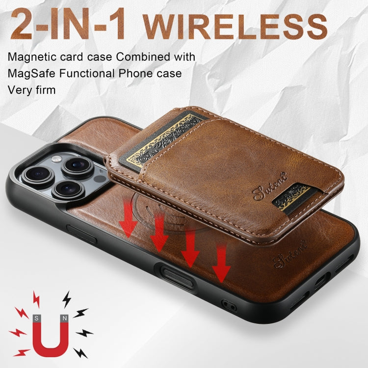 For iPhone 16 Pro Max Suteni H15 MagSafe Oil Eax Leather Detachable Wallet Back Phone Case(Brown) - iPhone 16 Pro Max Cases by Suteni | Online Shopping South Africa | PMC Jewellery | Buy Now Pay Later Mobicred