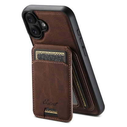 For iPhone 16 Plus Suteni H16 Litchi Texture Leather Detachable Wallet Back Phone Case(Brown) - iPhone 16 Plus Cases by Suteni | Online Shopping South Africa | PMC Jewellery | Buy Now Pay Later Mobicred