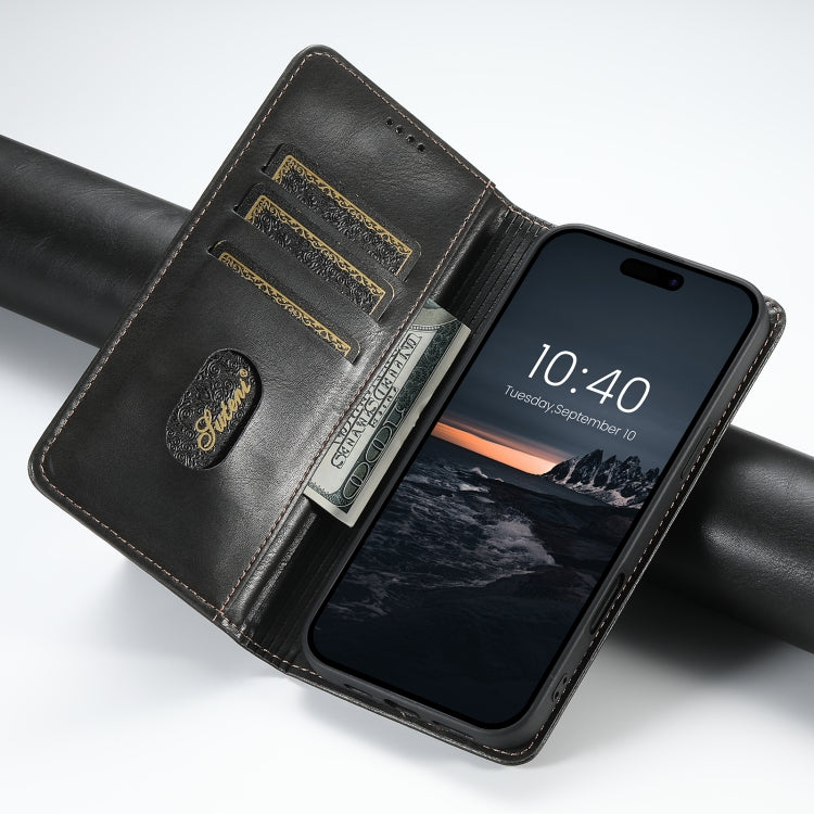 For iPhone 16 Suteni J02 Oil Wax Wallet Leather Phone Case(Black) - iPhone 16 Cases by Suteni | Online Shopping South Africa | PMC Jewellery | Buy Now Pay Later Mobicred