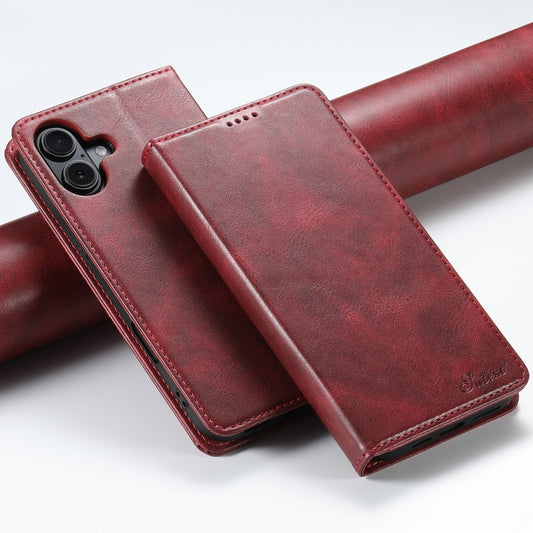 For iPhone 16 Suteni J02 Oil Wax Wallet Leather Phone Case(Red) - iPhone 16 Cases by Suteni | Online Shopping South Africa | PMC Jewellery | Buy Now Pay Later Mobicred