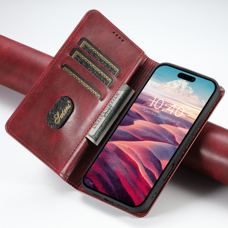 For iPhone 16 Pro Suteni J02 Oil Wax Wallet Leather Phone Case(Red) - iPhone 16 Pro Cases by Suteni | Online Shopping South Africa | PMC Jewellery | Buy Now Pay Later Mobicred