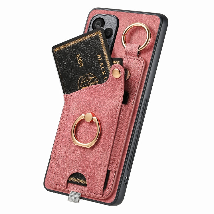 For Realme 10 Pro Retro Skin-feel Ring Card Bag Phone Case with Hang Loop(Pink) - Realme Cases by PMC Jewellery | Online Shopping South Africa | PMC Jewellery | Buy Now Pay Later Mobicred