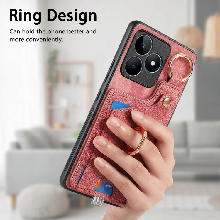 For Realme 10 Pro Retro Skin-feel Ring Card Bag Phone Case with Hang Loop(Pink) - Realme Cases by PMC Jewellery | Online Shopping South Africa | PMC Jewellery | Buy Now Pay Later Mobicred