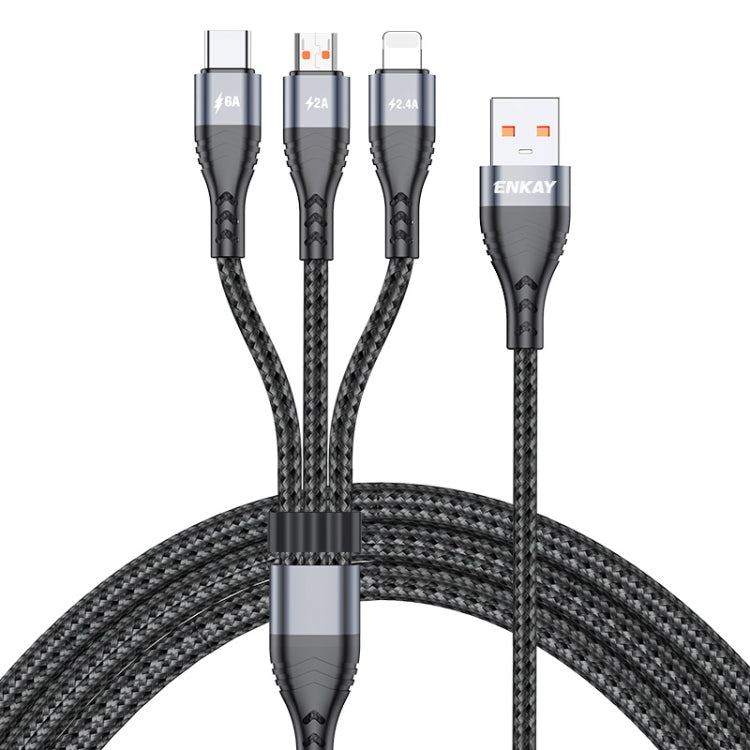 ENKAY 3-in-1 6A USB to Type-C / 8 Pin / Micro USB Multifunction Fast Charging Cable, Cable Length:1m(Grey) - Multifunction Cable by ENKAY | Online Shopping South Africa | PMC Jewellery | Buy Now Pay Later Mobicred