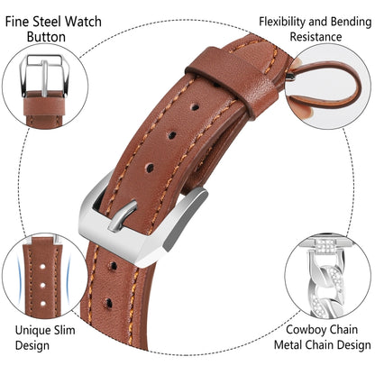 For  Apple Watch Series 8 41mm Rhinestone Denim Chain Leather Watch Band(Brown) - Watch Bands by PMC Jewellery | Online Shopping South Africa | PMC Jewellery