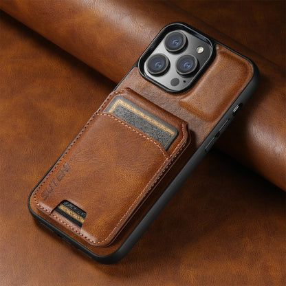 For iPhone 16 Suteni H02 Leather Wallet Stand Back Phone Case(Brown) - iPhone 16 Cases by Suteni | Online Shopping South Africa | PMC Jewellery | Buy Now Pay Later Mobicred