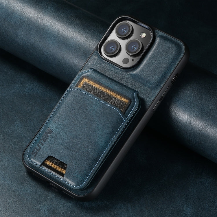 For iPhone 16 Suteni H02 Leather Wallet Stand Back Phone Case(Blue) - iPhone 16 Cases by Suteni | Online Shopping South Africa | PMC Jewellery | Buy Now Pay Later Mobicred