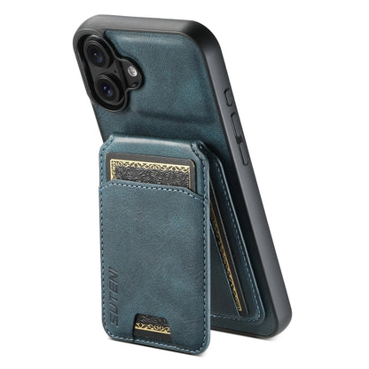 For iPhone 16 Plus Suteni H02 Leather Wallet Stand Back Phone Case(Blue) - iPhone 16 Plus Cases by Suteni | Online Shopping South Africa | PMC Jewellery | Buy Now Pay Later Mobicred