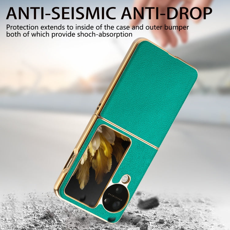 For OPPO Find N3 Flip Litchi Leather Electroplating Shockproof Phone Case(Green) - Find N3 Flip Cases by PMC Jewellery | Online Shopping South Africa | PMC Jewellery | Buy Now Pay Later Mobicred