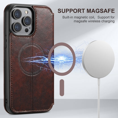 For iPhone 15 Plus Suteni J05 Leather Magnetic MagSafe Phone Case(Brown) - iPhone 15 Plus Cases by Suteni | Online Shopping South Africa | PMC Jewellery | Buy Now Pay Later Mobicred