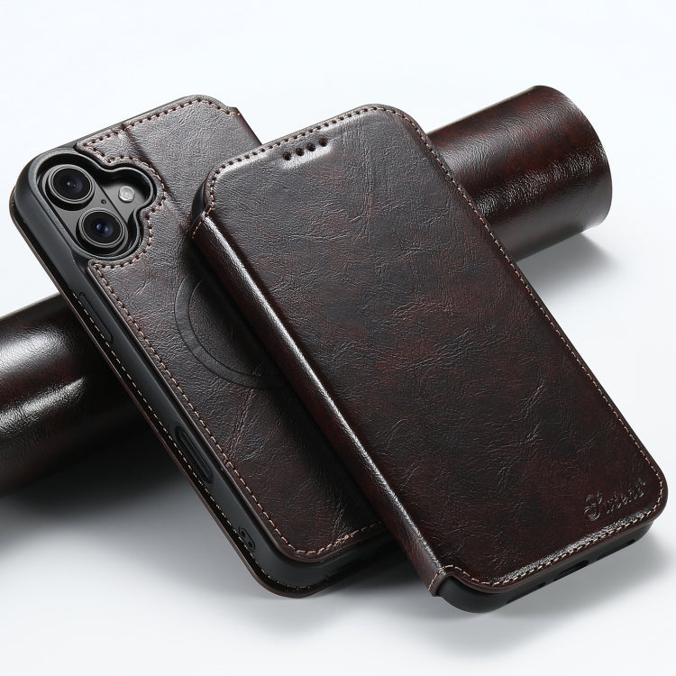 For iPhone 16 Suteni J05 Leather Magnetic MagSafe Phone Case(Brown) - iPhone 16 Cases by Suteni | Online Shopping South Africa | PMC Jewellery | Buy Now Pay Later Mobicred