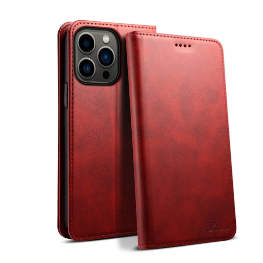 For iPhone 16 Pro Suteni Calf Texture Horizontal Flip Leather Phone Case(Red) - iPhone 16 Pro Cases by Suteni | Online Shopping South Africa | PMC Jewellery | Buy Now Pay Later Mobicred