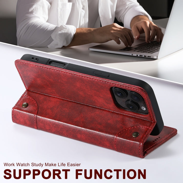 For iPhone 16 Pro Suteni Baroque Calf Texture Buckle Wallet Leather Phone Case(Red) - iPhone 16 Pro Cases by Suteni | Online Shopping South Africa | PMC Jewellery | Buy Now Pay Later Mobicred