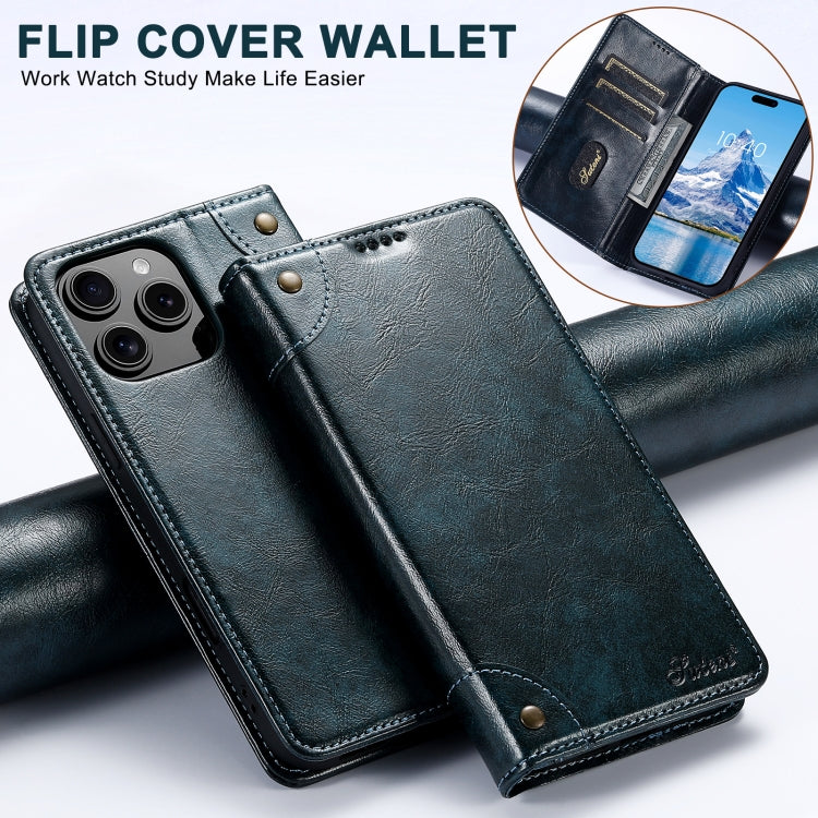 For iPhone 16 Plus Suteni Baroque Calf Texture Buckle Wallet Leather Phone Case(Blue) - iPhone 16 Plus Cases by Suteni | Online Shopping South Africa | PMC Jewellery | Buy Now Pay Later Mobicred