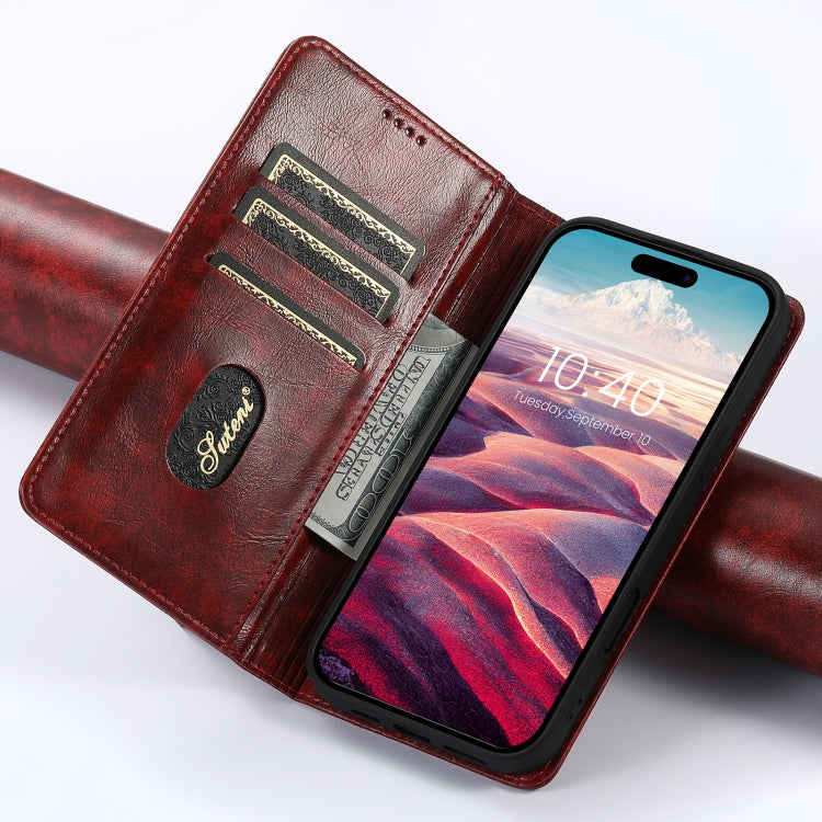 For iPhone 16 Pro Max Suteni Baroque Calf Texture Buckle Wallet Leather Phone Case(Red) - iPhone 16 Pro Max Cases by Suteni | Online Shopping South Africa | PMC Jewellery | Buy Now Pay Later Mobicred