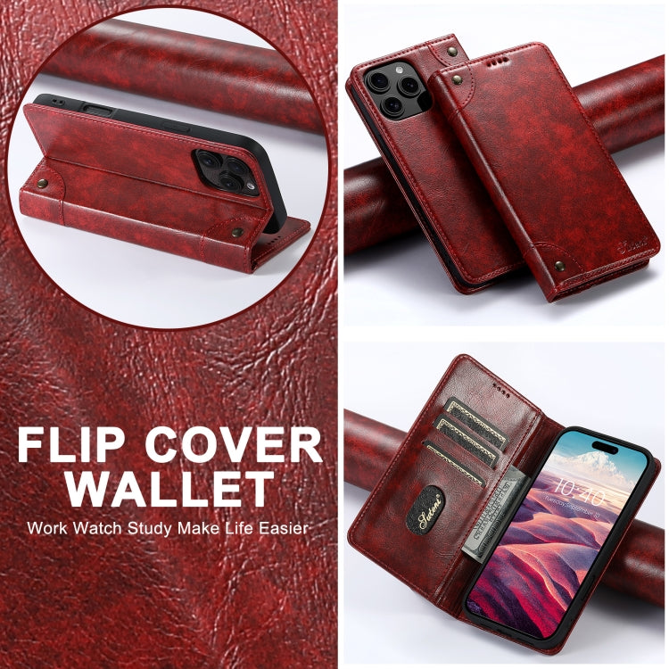 For iPhone 16 Pro Max Suteni Baroque Calf Texture Buckle Wallet Leather Phone Case(Red) - iPhone 16 Pro Max Cases by Suteni | Online Shopping South Africa | PMC Jewellery | Buy Now Pay Later Mobicred