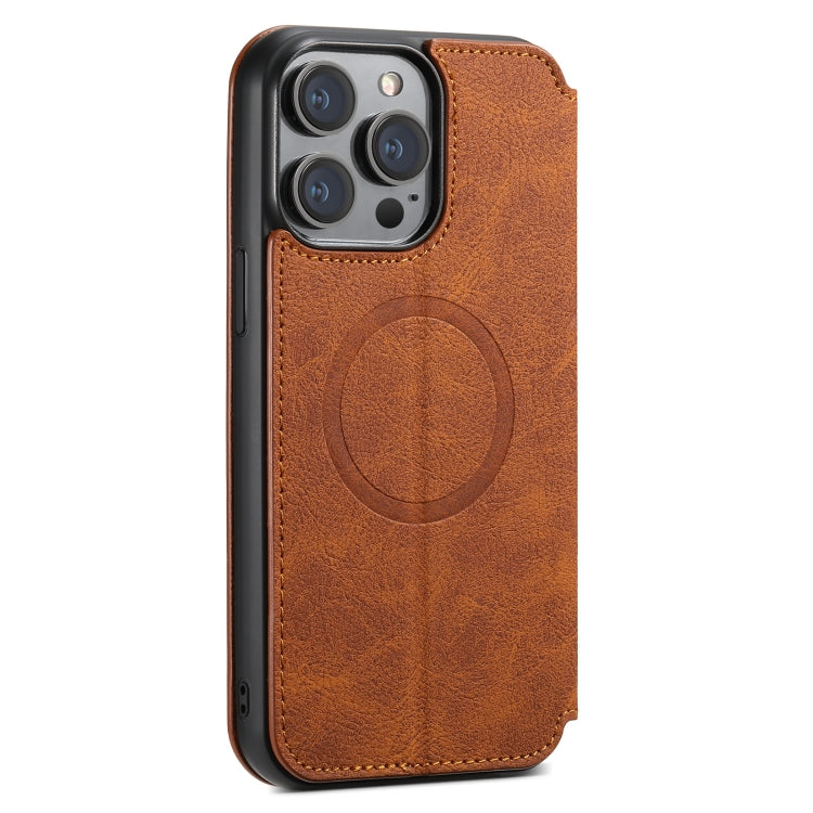 For iPhone 15 Pro Max Suteni J06 Retro Matte Litchi Texture Leather MagSafe Phone Case(Khaki) - iPhone 15 Pro Max Cases by Suteni | Online Shopping South Africa | PMC Jewellery | Buy Now Pay Later Mobicred