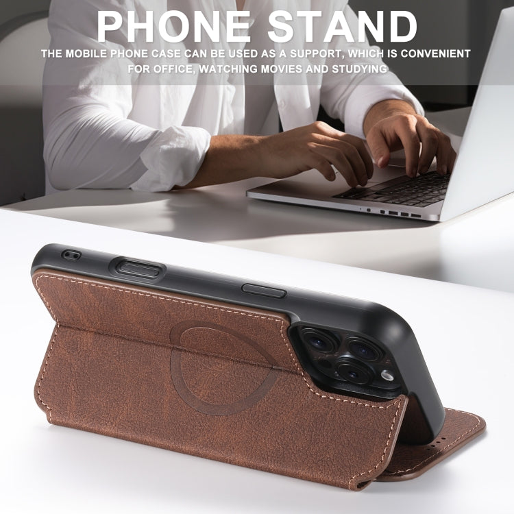 For iPhone 16 Pro Suteni J06 Retro Matte Litchi Texture Leather MagSafe Phone Case(Brown) - iPhone 16 Pro Cases by Suteni | Online Shopping South Africa | PMC Jewellery | Buy Now Pay Later Mobicred