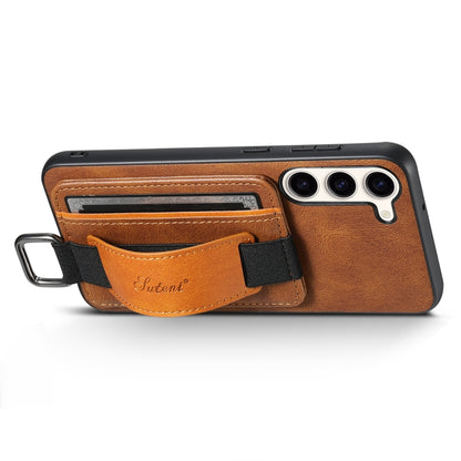 For Samsung Galaxy S24+  5G Suteni H13 Card Wallet Wrist Strap Holder PU Phone Case(Brown) - Galaxy S24+ 5G Cases by Suteni | Online Shopping South Africa | PMC Jewellery | Buy Now Pay Later Mobicred