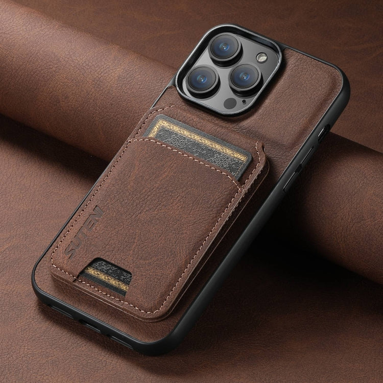 For iPhone 16 Plus Suteni H02 Litchi Leather Card Wallet Stand Back Phone Case(Brown) - iPhone 16 Plus Cases by Suteni | Online Shopping South Africa | PMC Jewellery | Buy Now Pay Later Mobicred