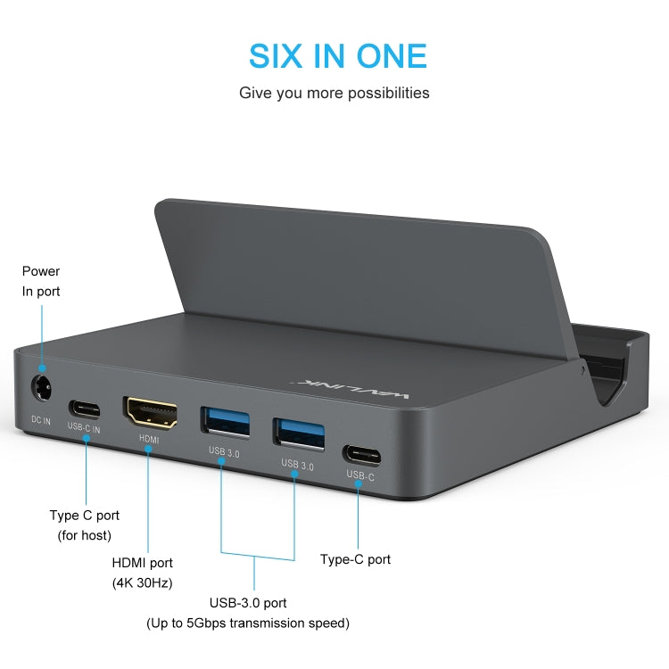 WAVLINK WL-UHP3D01 Portable Type-C Cell Phone Docking Station Multi-Port USB HUB Adapter(US Plug) - USB 3.0 HUB by WAVLINK | Online Shopping South Africa | PMC Jewellery | Buy Now Pay Later Mobicred