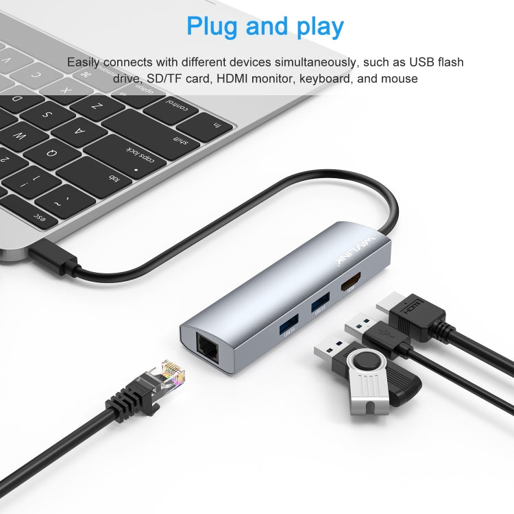 WAVLINK WL-UHP3408 USB HUB Adapter 4-in-1 Type-C to HD + 2xUSB3.0 + Gigabit RJ45 Docking Station - USB HUB by WAVLINK | Online Shopping South Africa | PMC Jewellery | Buy Now Pay Later Mobicred