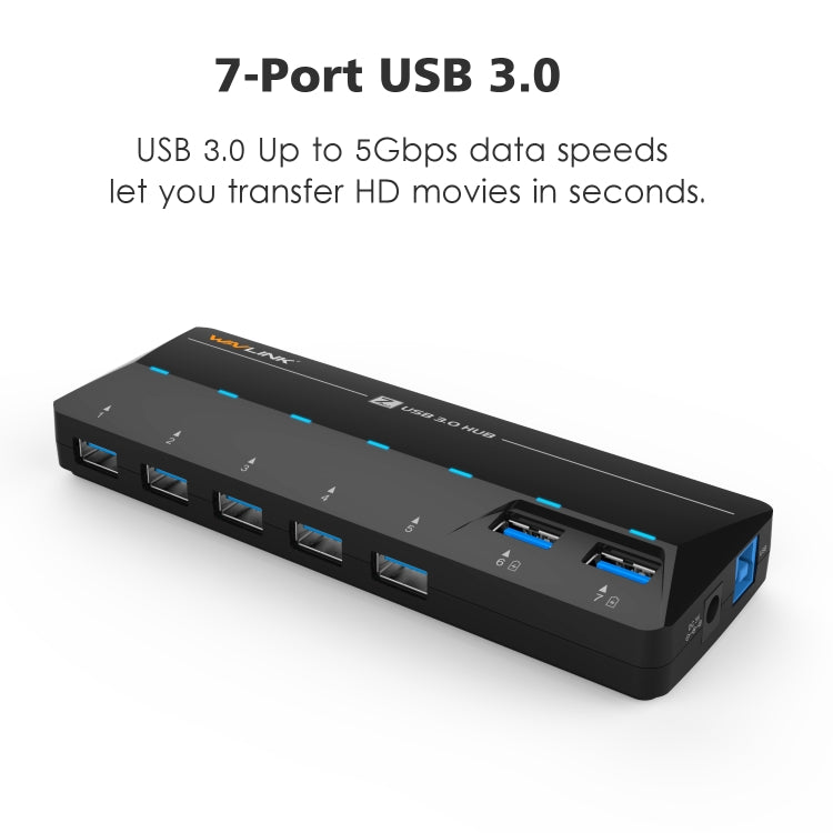 WAVLINK WL-UH3073D USB3.0 HUB Adapter 7-Port Docking Station with Individual Switch(UK Plug) - USB 3.0 HUB by WAVLINK | Online Shopping South Africa | PMC Jewellery | Buy Now Pay Later Mobicred