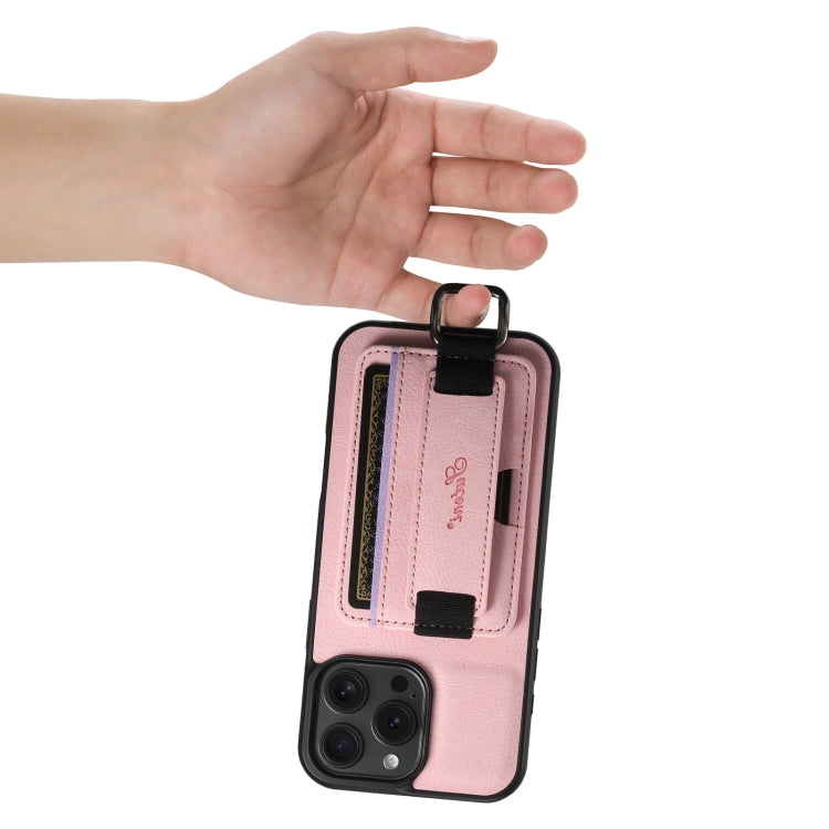 For iPhone 16 Pro Max Suteni H13 Litchi Leather Wrist Strap Wallet Back Phone Case(Pink) - iPhone 16 Pro Max Cases by Suteni | Online Shopping South Africa | PMC Jewellery | Buy Now Pay Later Mobicred