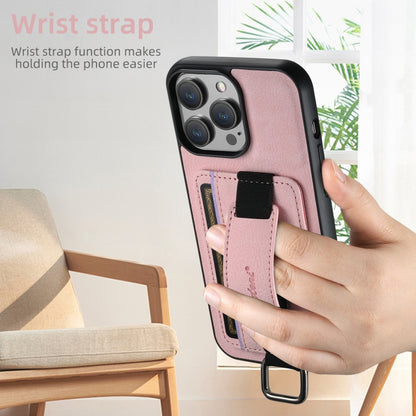 For iPhone 16 Pro Max Suteni H13 Litchi Leather Wrist Strap Wallet Back Phone Case(Pink) - iPhone 16 Pro Max Cases by Suteni | Online Shopping South Africa | PMC Jewellery | Buy Now Pay Later Mobicred