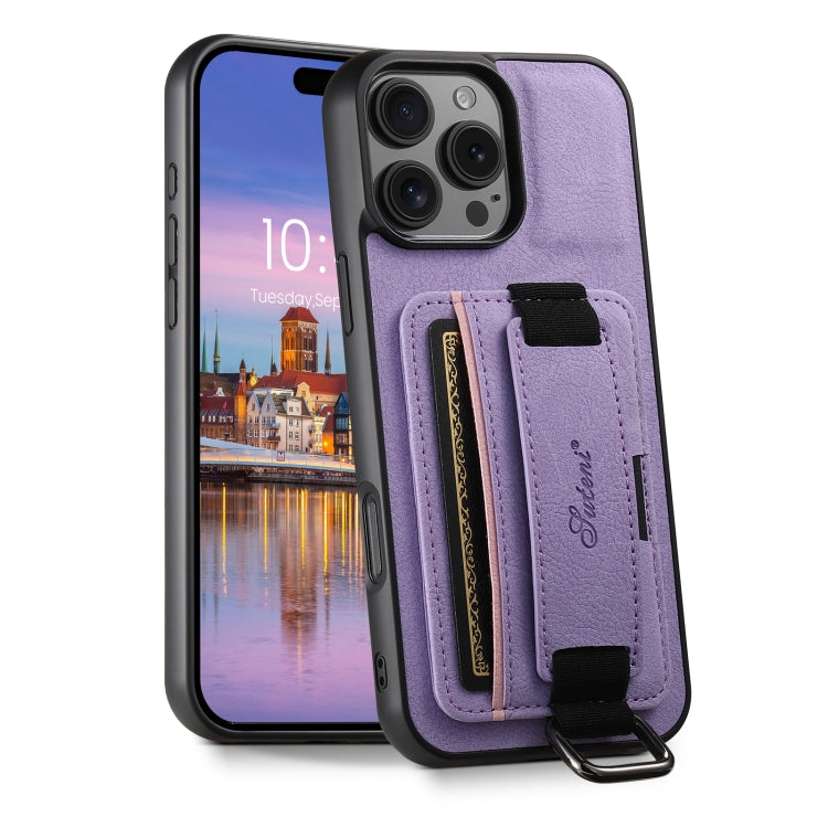 For iPhone 16 Pro Max Suteni H13 Litchi Leather Wrist Strap Wallet Back Phone Case(Purple) - iPhone 16 Pro Max Cases by Suteni | Online Shopping South Africa | PMC Jewellery | Buy Now Pay Later Mobicred