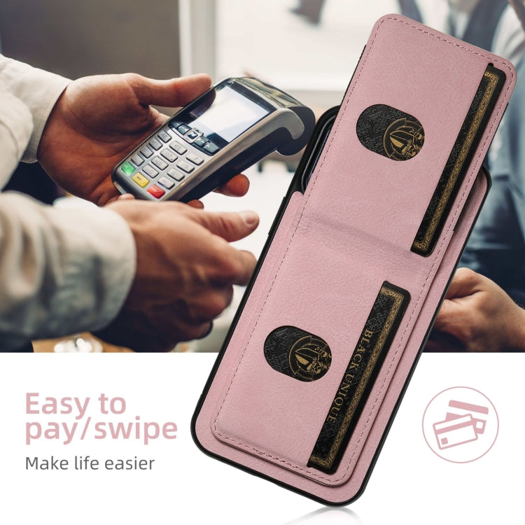 For iPhone 16 Suteni H03 Litchi Leather Card Bag Stand Back Phone Case(Pink) - iPhone 16 Cases by Suteni | Online Shopping South Africa | PMC Jewellery | Buy Now Pay Later Mobicred