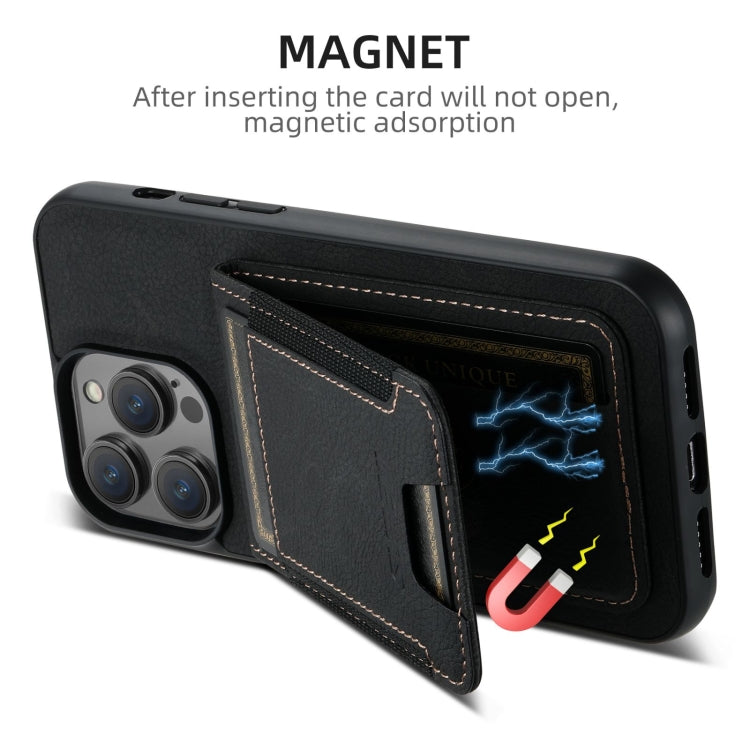 For iPhone 16 Pro Max Suteni H03 Litchi Leather Card Bag Stand Back Phone Case(Black) - iPhone 16 Pro Max Cases by Suteni | Online Shopping South Africa | PMC Jewellery | Buy Now Pay Later Mobicred