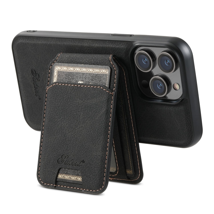 For iPhone 15 Pro Suteni H17 Litchi Texture Leather MagSafe Detachable Wallet Phone Case(Black) - iPhone 15 Pro Cases by Suteni | Online Shopping South Africa | PMC Jewellery | Buy Now Pay Later Mobicred