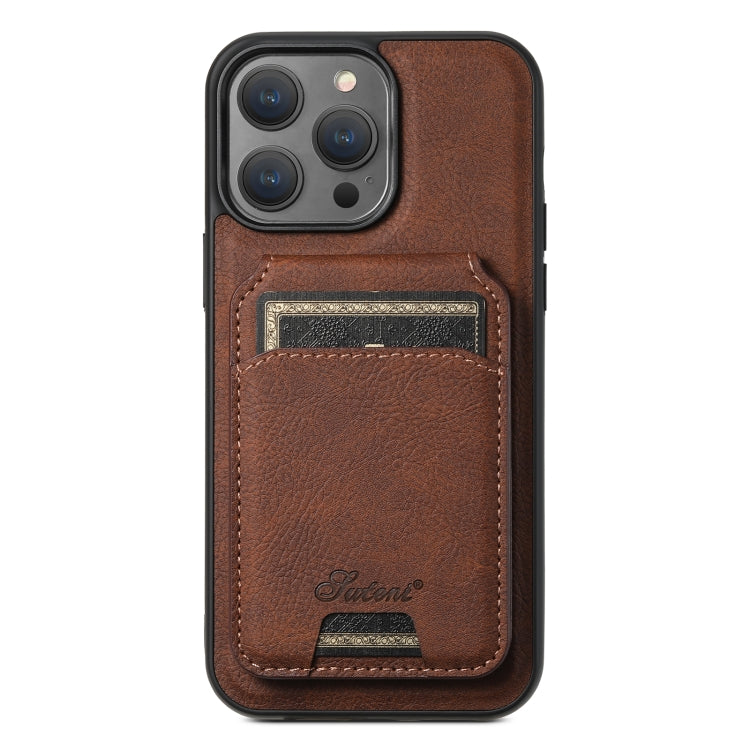 For iPhone 15 Pro Suteni H17 Litchi Texture Leather MagSafe Detachable Wallet Phone Case(Brown) - iPhone 15 Pro Cases by Suteni | Online Shopping South Africa | PMC Jewellery | Buy Now Pay Later Mobicred