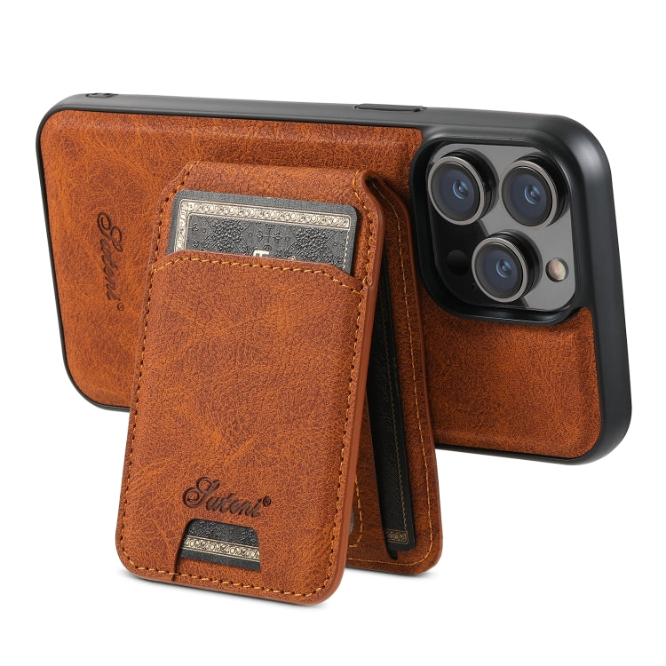 For iPhone 15 Suteni H17 Litchi Texture Leather MagSafe Detachable Wallet Phone Case(Khaki) - iPhone 15 Cases by Suteni | Online Shopping South Africa | PMC Jewellery | Buy Now Pay Later Mobicred