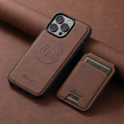 For iPhone 14 Pro Suteni H17 Litchi Texture Leather MagSafe Detachable Wallet Phone Case(Brown) - iPhone 14 Pro Cases by Suteni | Online Shopping South Africa | PMC Jewellery | Buy Now Pay Later Mobicred