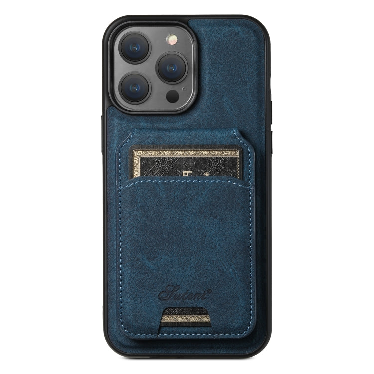 For iPhone 14 Pro Suteni H17 Litchi Texture Leather MagSafe Detachable Wallet Phone Case(Blue) - iPhone 14 Pro Cases by Suteni | Online Shopping South Africa | PMC Jewellery | Buy Now Pay Later Mobicred