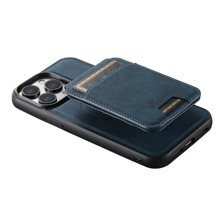 For iPhone 14 Pro Suteni H17 Litchi Texture Leather MagSafe Detachable Wallet Phone Case(Blue) - iPhone 14 Pro Cases by Suteni | Online Shopping South Africa | PMC Jewellery | Buy Now Pay Later Mobicred