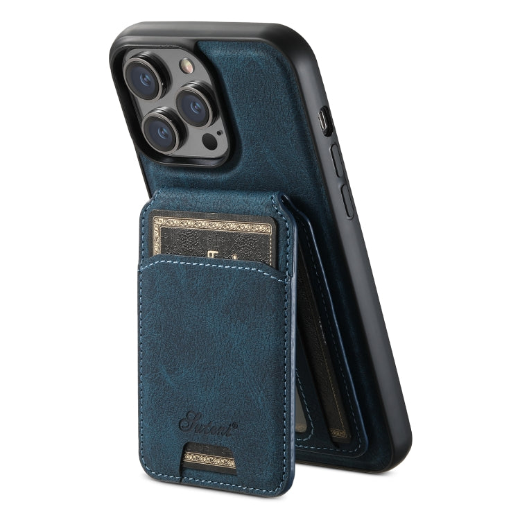 For iPhone 14 Pro Max Suteni H17 Litchi Texture Leather MagSafe Detachable Wallet Phone Case(Blue) - iPhone 14 Pro Max Cases by Suteni | Online Shopping South Africa | PMC Jewellery | Buy Now Pay Later Mobicred