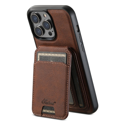 For iPhone 13 Suteni H17 Litchi Texture Leather MagSafe Detachable Wallet Phone Case(Brown) - iPhone 13 Cases by Suteni | Online Shopping South Africa | PMC Jewellery | Buy Now Pay Later Mobicred