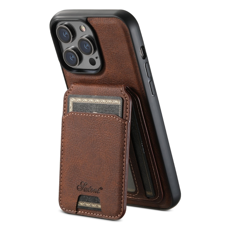 For iPhone 12 Pro Max Suteni H17 Litchi Texture Leather MagSafe Detachable Wallet Phone Case(Brown) - iPhone 12 Pro Max Cases by Suteni | Online Shopping South Africa | PMC Jewellery | Buy Now Pay Later Mobicred