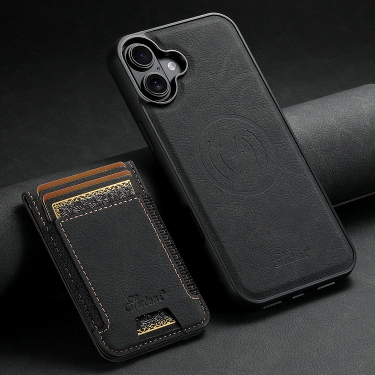 For iPhone 16 Suteni H17 Litchi Texture Leather MagSafe Detachable Wallet Phone Case(Black) - iPhone 16 Cases by Suteni | Online Shopping South Africa | PMC Jewellery | Buy Now Pay Later Mobicred