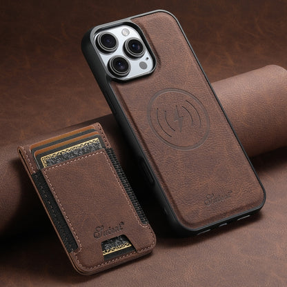 For iPhone 16 Pro Max Suteni H17 Litchi Texture Leather MagSafe Detachable Wallet Phone Case(Brown) - iPhone 16 Pro Max Cases by Suteni | Online Shopping South Africa | PMC Jewellery | Buy Now Pay Later Mobicred