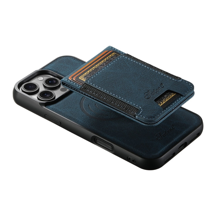 For iPhone 16 Pro Max Suteni H17 Litchi Texture Leather MagSafe Detachable Wallet Phone Case(Blue) - iPhone 16 Pro Max Cases by Suteni | Online Shopping South Africa | PMC Jewellery | Buy Now Pay Later Mobicred