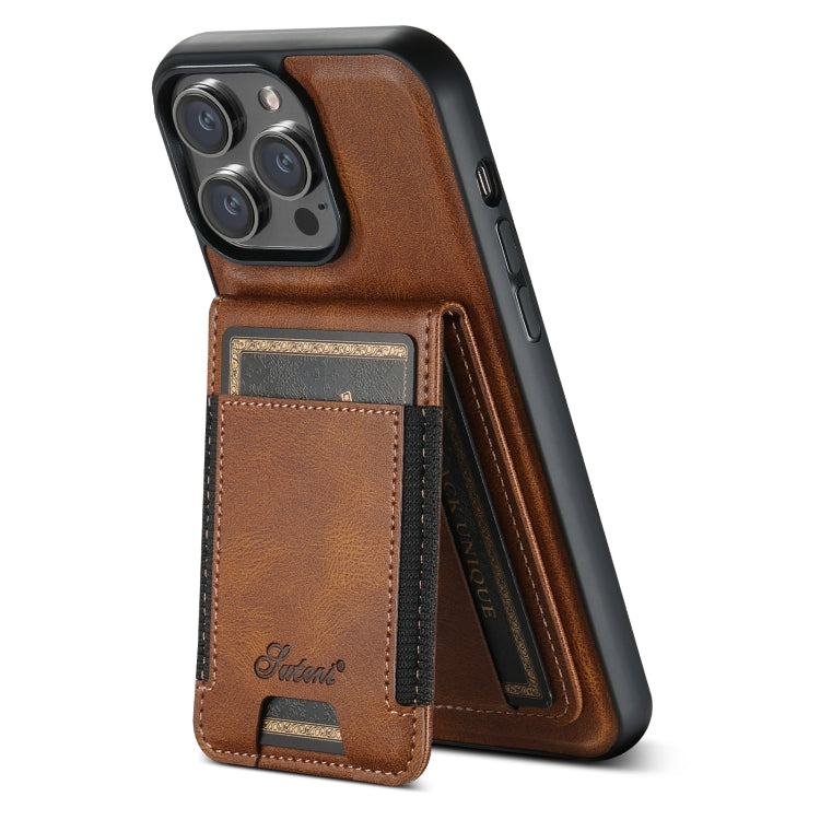 For iPhone 12 Pro Suteni H17 Oil Eax Leather MagSafe Detachable Wallet Phone Case(Brown) - iPhone 12 / 12 Pro Cases by Suteni | Online Shopping South Africa | PMC Jewellery | Buy Now Pay Later Mobicred