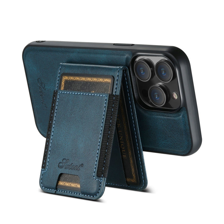 For iPhone 15 Pro Suteni H17 Oil Eax Leather MagSafe Detachable Wallet Phone Case(Blue) - iPhone 15 Pro Cases by Suteni | Online Shopping South Africa | PMC Jewellery | Buy Now Pay Later Mobicred