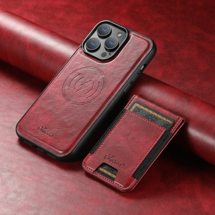 For iPhone 15 Suteni H17 Oil Eax Leather MagSafe Detachable Wallet Phone Case(Red) - iPhone 15 Cases by Suteni | Online Shopping South Africa | PMC Jewellery | Buy Now Pay Later Mobicred